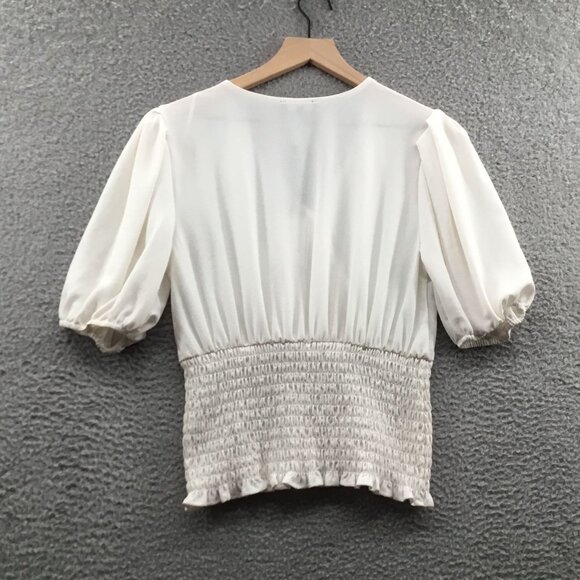 1.STATE Smocked‎ Waist Top Ivory M - Picture 3 of 4
